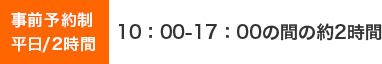 開催日時　事前予約制　10：00-14：00の間の2時間